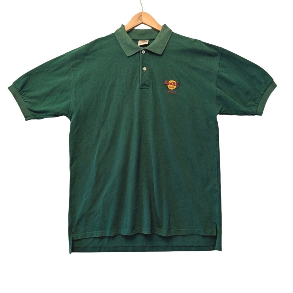 Hard Rock Cafe Bahrain Vintage Polo Shirt Mens XL Forest Green Cotton Retro